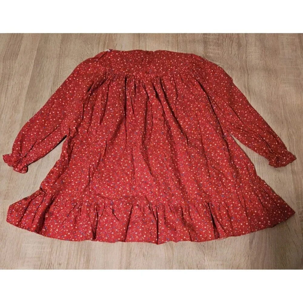 Vintage Winnie The Pooh Disney Girl Dress 6X Prairie Red  Floral Made In Usa